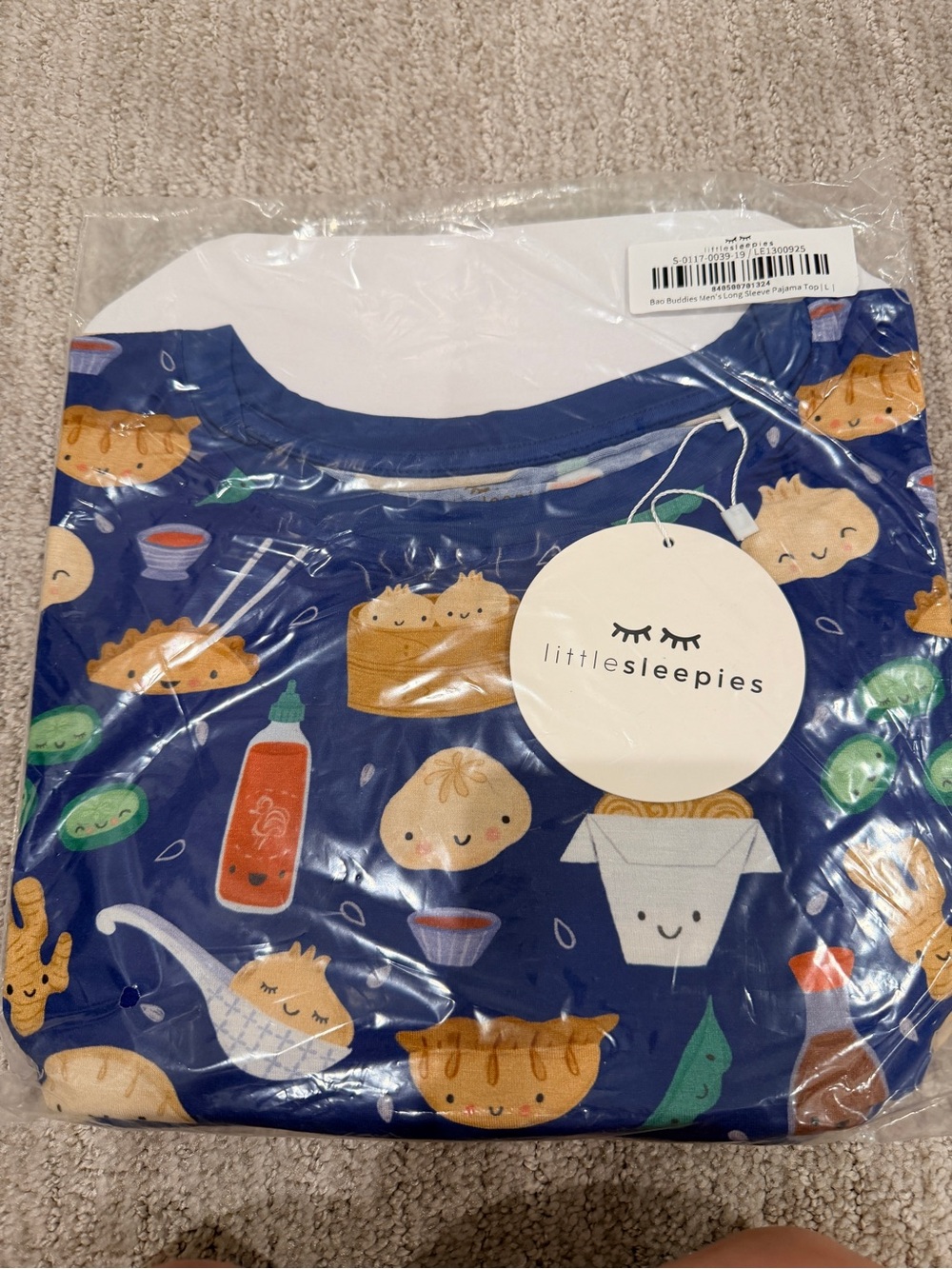 Little Sleepies Navy Bao Buddies Dumpling & Noodles Pajama Top Large